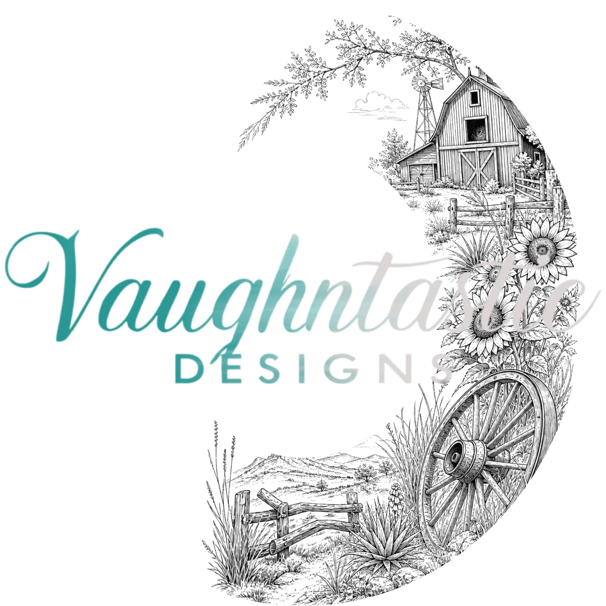Watermarked barn and wagon wheel Half Brim artwork
